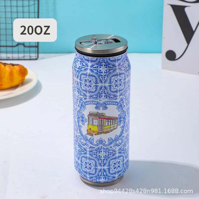 1 pc 500ML Thermos with Straw 304 Stainless Steel Beer Bottle Cola Can Termos Para Cafe Beer Cold Keeper Home Kitchen Drinkware