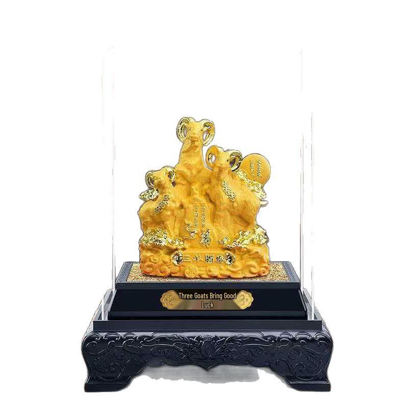 Golden Sheep Feng Shui Figurine for Prosperity - Three Sheep Zodiac Wealth Attracting Gift