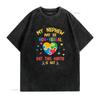 Casual Autism Awareness Non Verbal Nephew Auntie Colorful Puzzle Heart Print T Shirt vintage Washed Stylish Unisex graphic