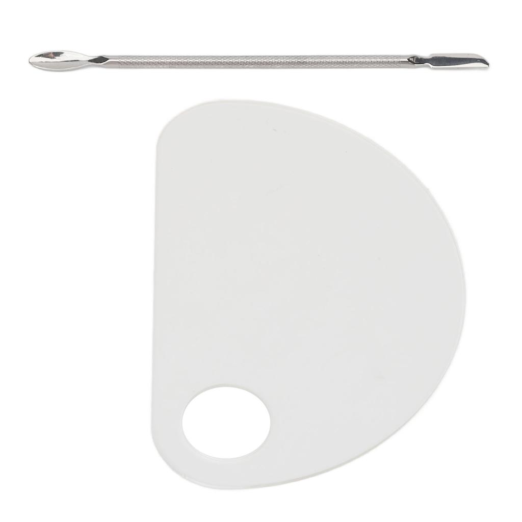 Nail Art Mixing Palette with Spatula Thumb Hole Acrylic Semi Circular Shape Clear Makeup Mixing