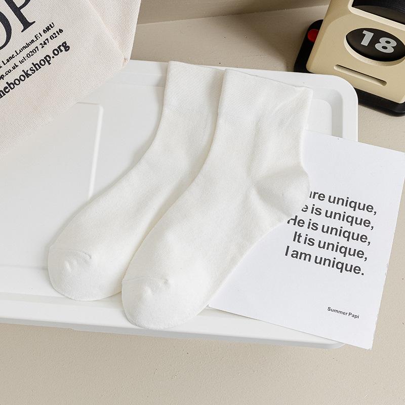 Female Spring and Summer Thin Simple Pure Color Wide Mouth In The Tube Cotton Socks