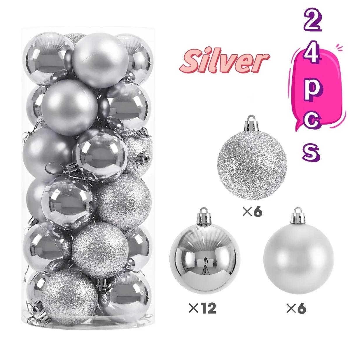 

24pcs Christmas Ball Ornaments Plastics Solid Color Suspended Bauble Christmas Tree Hanging Balls Party Wedding Accessories 4cm серебряный