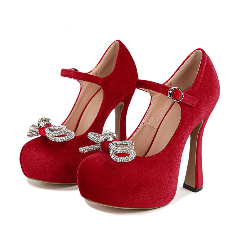 

Liyke Подиумная Мода Стразы Женские Массивные Туфли-Лодочки на Платформе Кристальный Бант Круглый Носок 13 СМ Супер Высокий Каблук Свадебные Туфли для Выпускного 35