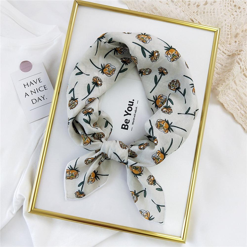 Pastoral Style Printed Silk Scarf Head Scarf Floral Kerchief Simple Scarf Hair Band  Women