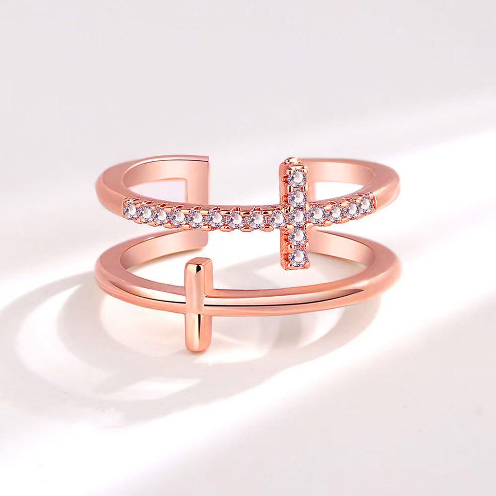

Adjustable Double Layer Cross Ring: Trendy Korean Style with Shiny Zirconia for Women’s Index Finger Open Adjustable