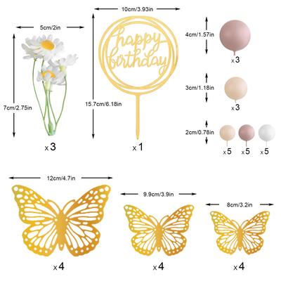 Ball Cake Topper Light Brown Boho Ball Cake Decorations For Wedding Baby Shower Birthday Daisy Flower Themed Party Supplies