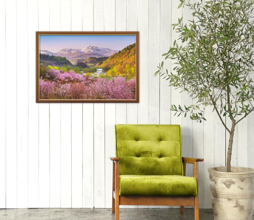 APPLEONE 1000-910 Spring Madder: Mt. Gassan and Oyama Cherry Blossoms (Yamagata Prefecture), 1000-Piece Jigsaw Puzzle (75 x 50 cm), Made in Japan