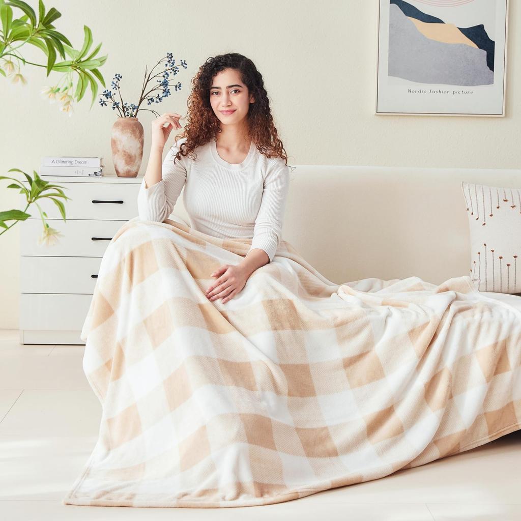 Plaid Flannel Blanket, Light And Comfortable, Four-Season Orange Plaid Blanket, Suitable For Bed Sofa Blanket