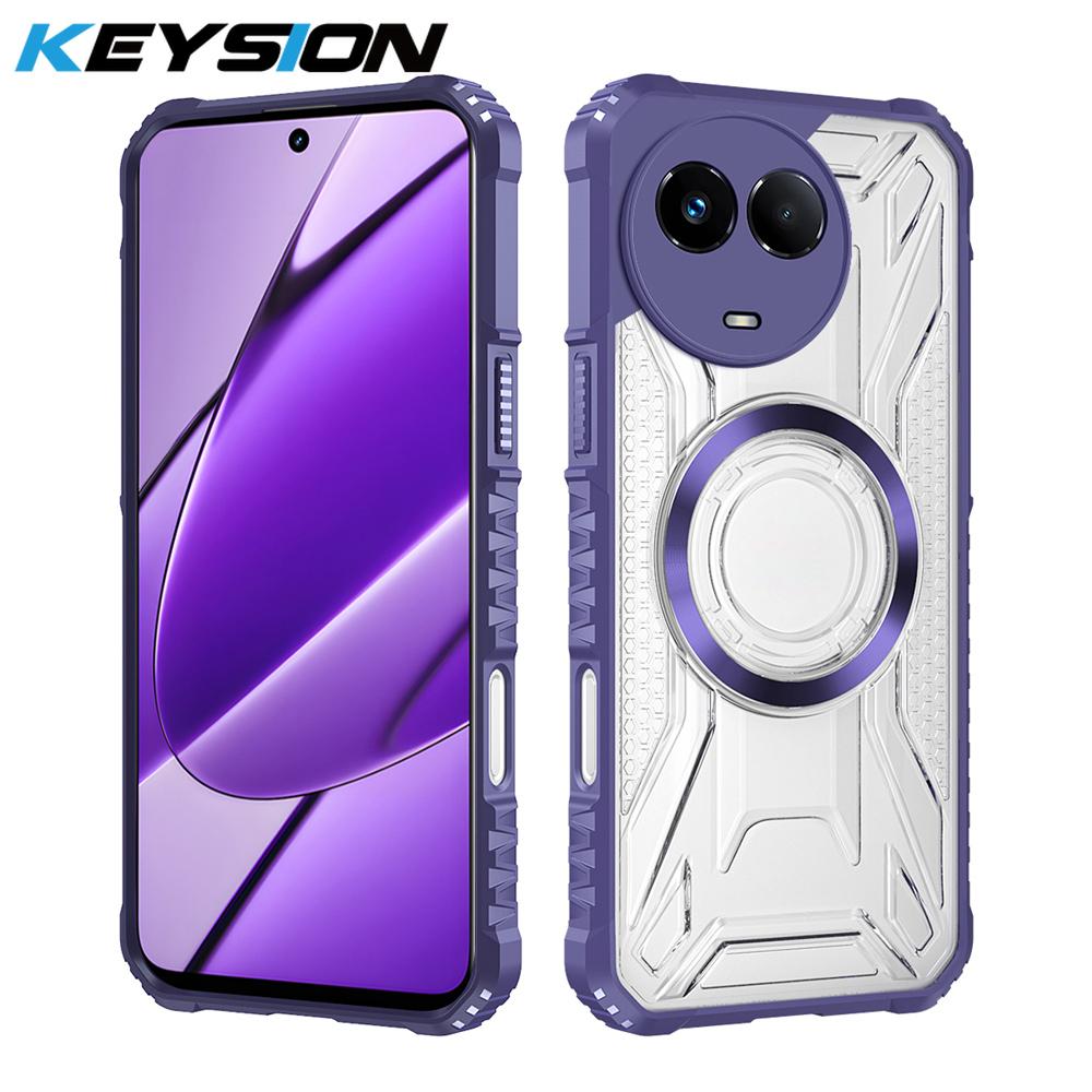 

KEYSION Прозрачный магнитный чехол для Realme 13 5G 12 12X 5G Сверхпрочный противоударный чехол для задней панели телефона для OPPO Realme 11 5G 11X 5G for Realme 11X 5G фиолетовый