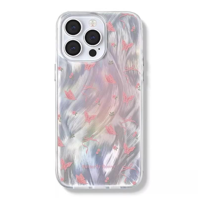 Pink butterfly feather pendant mobile phone case for iPhone17ProMax Apple 16/15/14 anti-drop soft case