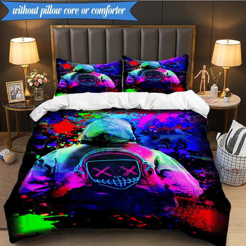 3PCS Cyberpunk Gaming Neon Bedding Set,Including 1pc Duvet Cover And 2pcs Pillowcases Perfect for Bedroom, Dormitory, Fan Christmas gift