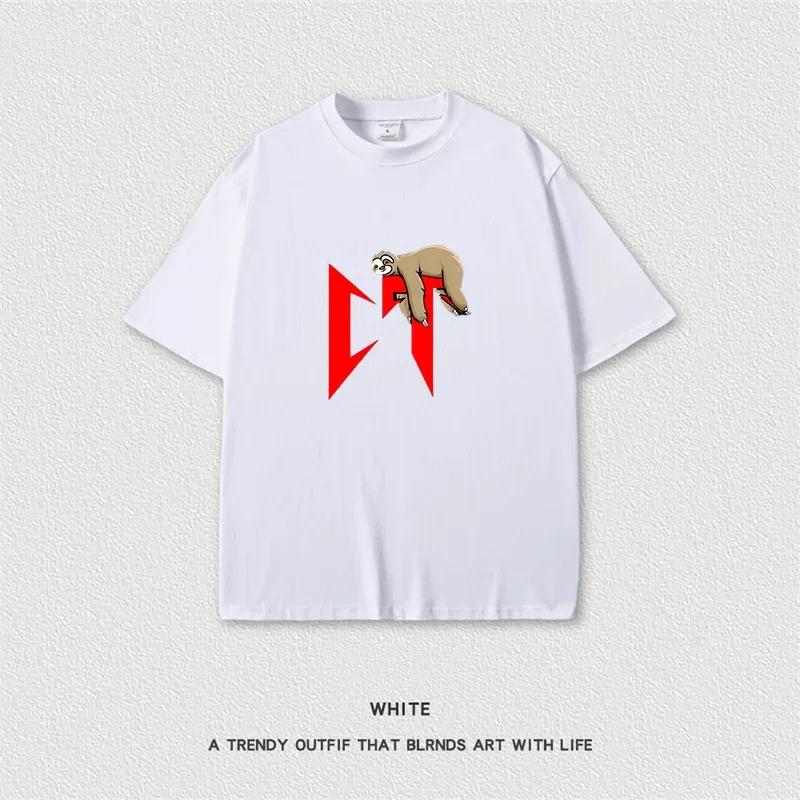 Unisex CT Sloth Cartoon Pattern Print Unisex Women Summer Simple Design O-Neck Oversized Short Sleeve T Shirt Tops