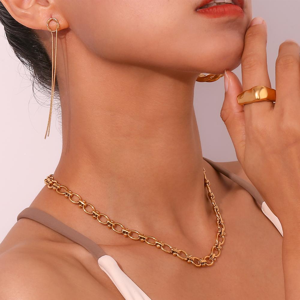 MamacitaSlay 18K Gold Plated Stainless Steel Oval Geometric Necklace Party Creative Waterproof Jewelry Unisex Accessories Gift