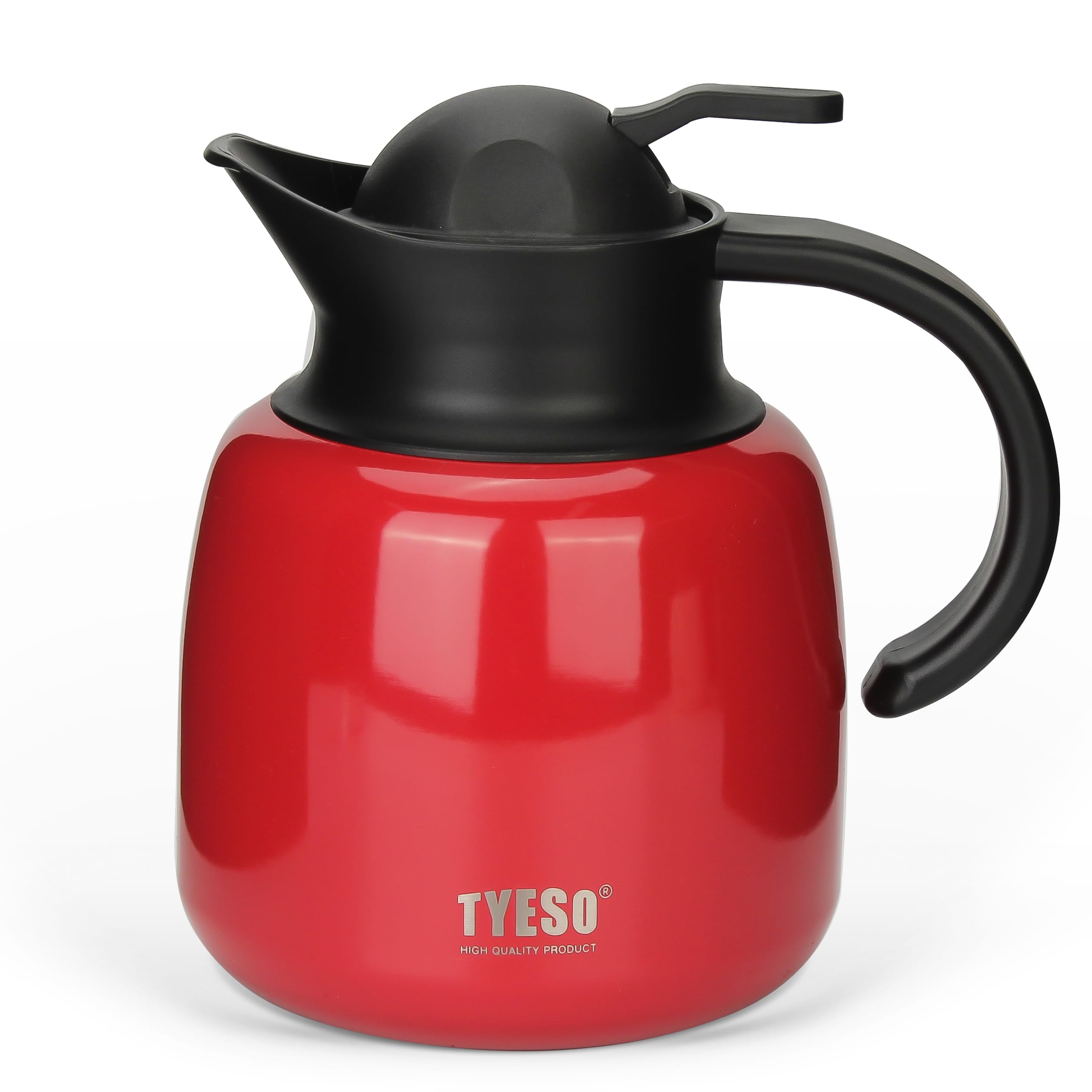 

TYESO 1 Liter Vacuum Insulated Portable Stainless Steel Pot with Garnet for Tabletop Use Thermos, Tea/Coffee Strainer, Red,