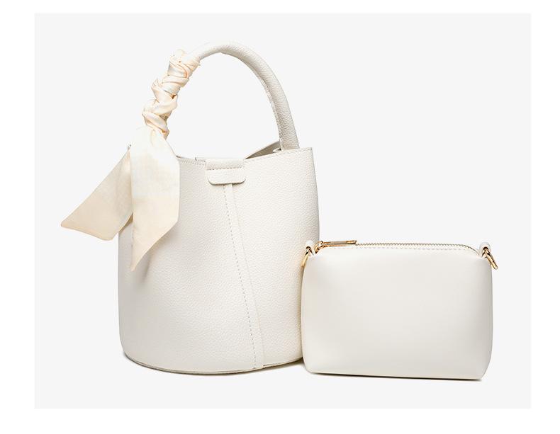 Women's Niche Lychee Pattern Soft Leather Bucket Bag Girls Fashion All-match Portable Vegetable Basket One-shoulder Messenger Bag