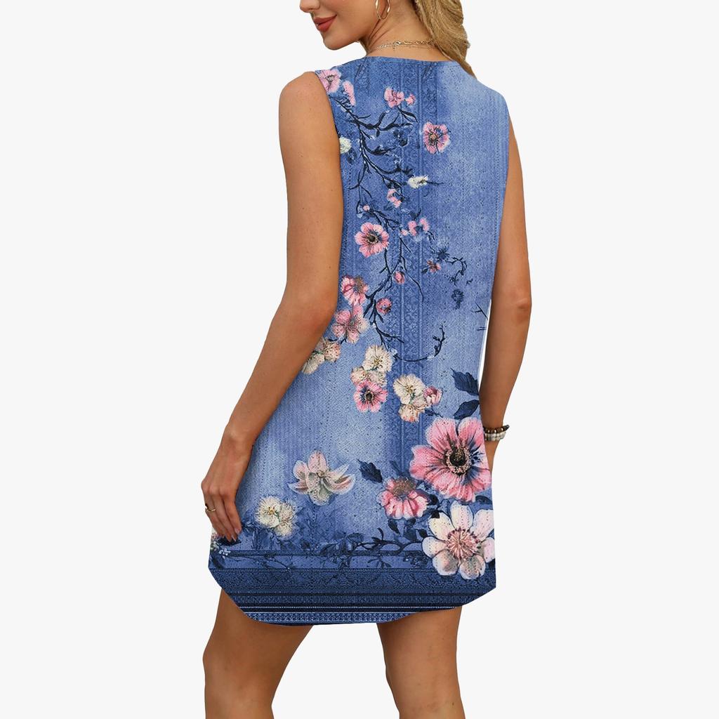 Dámské volné ležérní šaty s potiskem, vesta, šaty na ramínka, šaty s kapsami, šaty na ramínka, šaty s kapsami