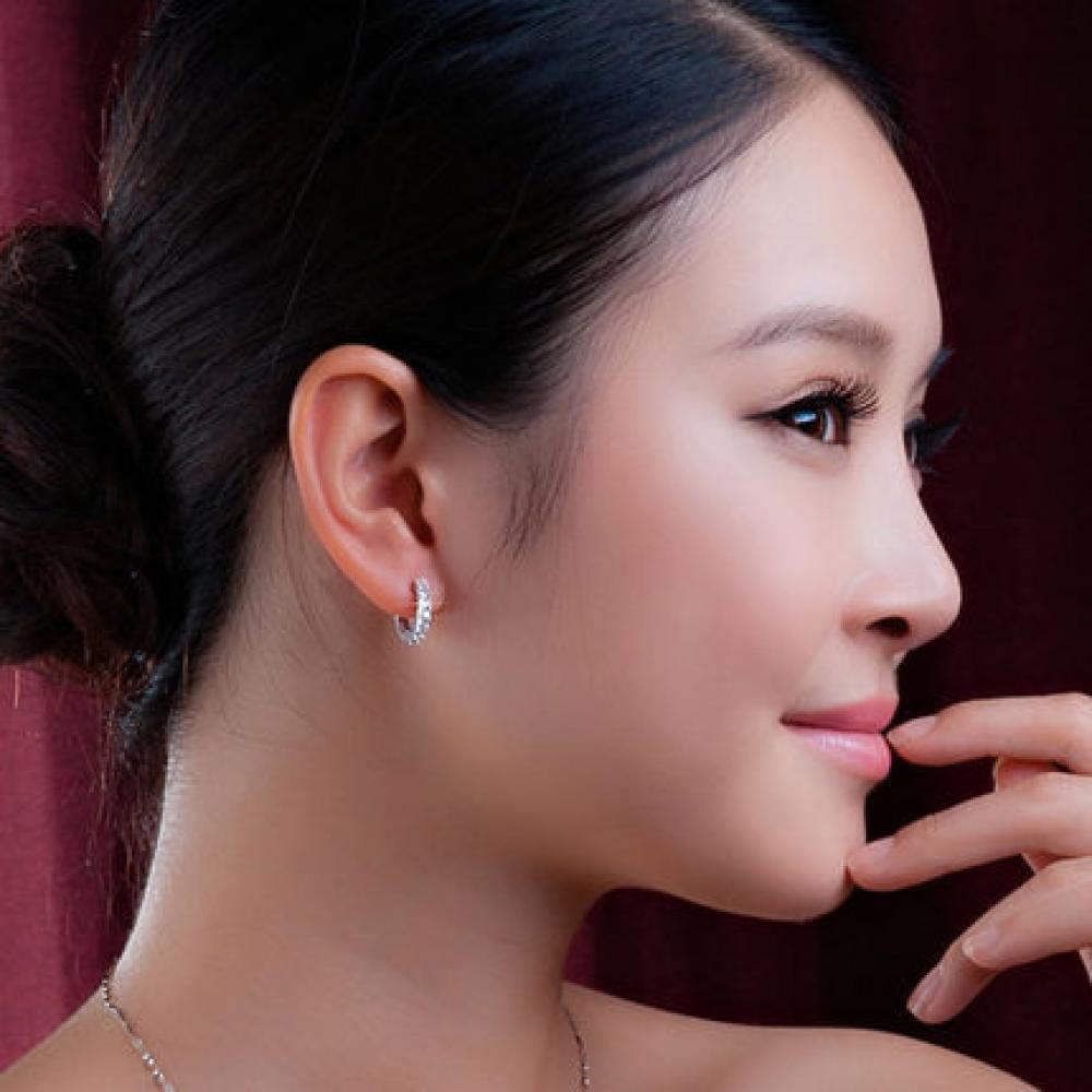Elegant Women Rhinestone Wedding Dangle Hoop Earrings Ear Studs Silver Plated Crystal