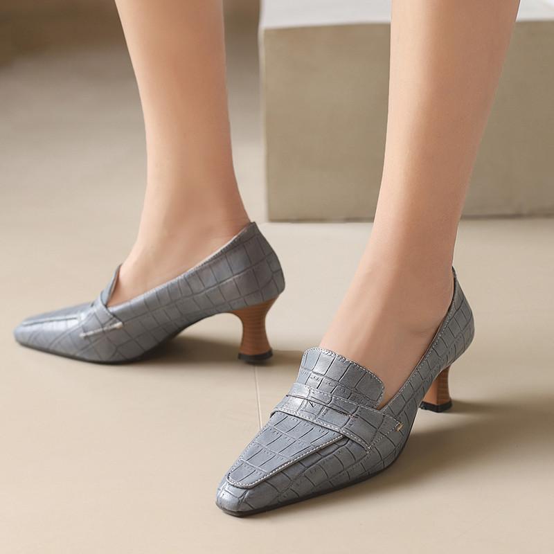 Women's High Heel Single Shoes Spring and Summer New Thick with Solid Color Large Size Matching Low Top Shoes