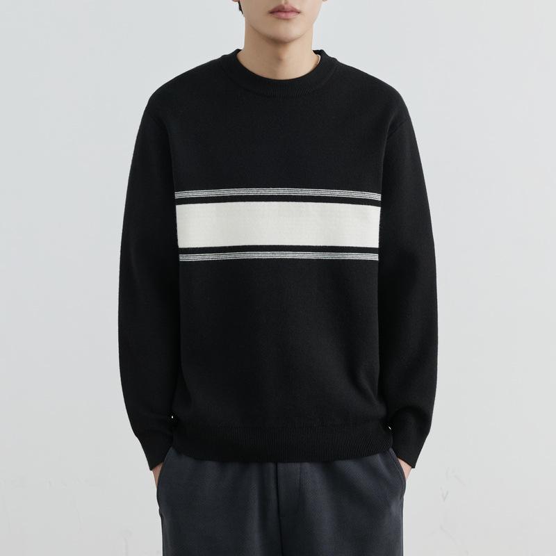 

Men s 2024 Autumn/Winter Round Neck Color Block Jacquard Sweater Extra Large чорний