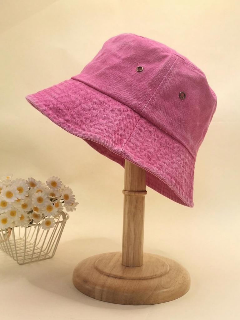 1pc Women Solid Color Washed Bucket Hat, Foldable Distressed Fishing Cap For Outdoor Sunshade, Unisex Style, Suitable For Daily