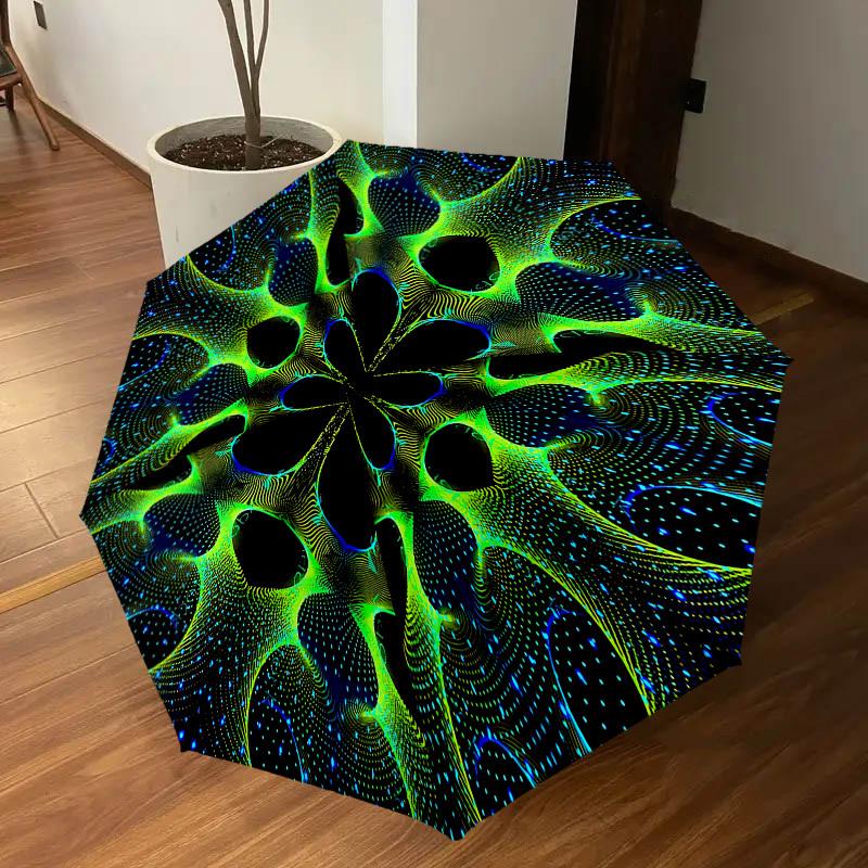 1pc Psychedelic Patterns Automatic Open/Close Umbrella with Windproof, 8-Rib Sturdy Canopy, Durable Ribs, Fashionable Design1198A