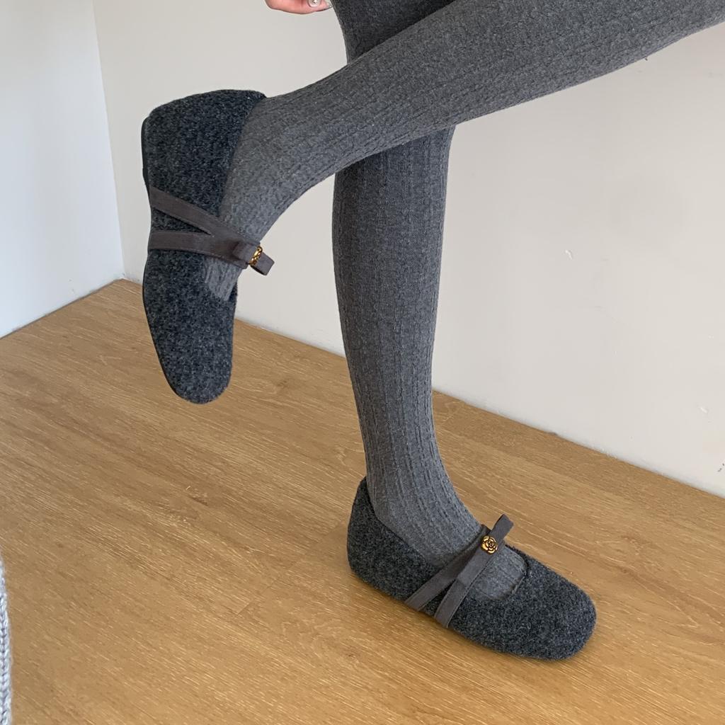 Xiaoxiangfeng Mary Jane Mao Mao shoes women's 2025 new inner height increase woolen single shoes one pedal bow cotton shoes