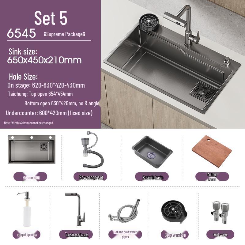 Handmade Gunmetal Gray SUS304 Stainless Steel Large Single Bowl Kitchen Sink