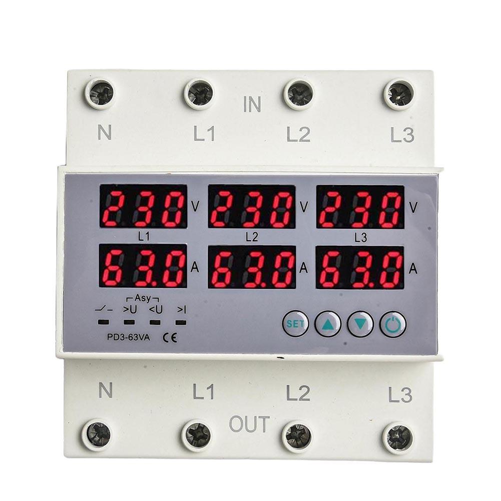 3-Phase Digital Over And Under Voltage Relay Current Limiter Adjustable Protect For Safeguards Electrical Appliances