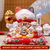 7 Inch Fortune Cat with Waving Arm Ceramic Maneki-Neko Lucky Cats Feng Shui Decor Ornament for Home Office Shop Decoration