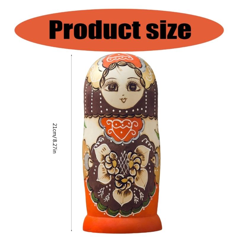 Collectible Russian Nesting Dolls 10pcs Wood Matryoshka Babushka Set Handpaint Stacking Doll Folk Arts Festival Ornament