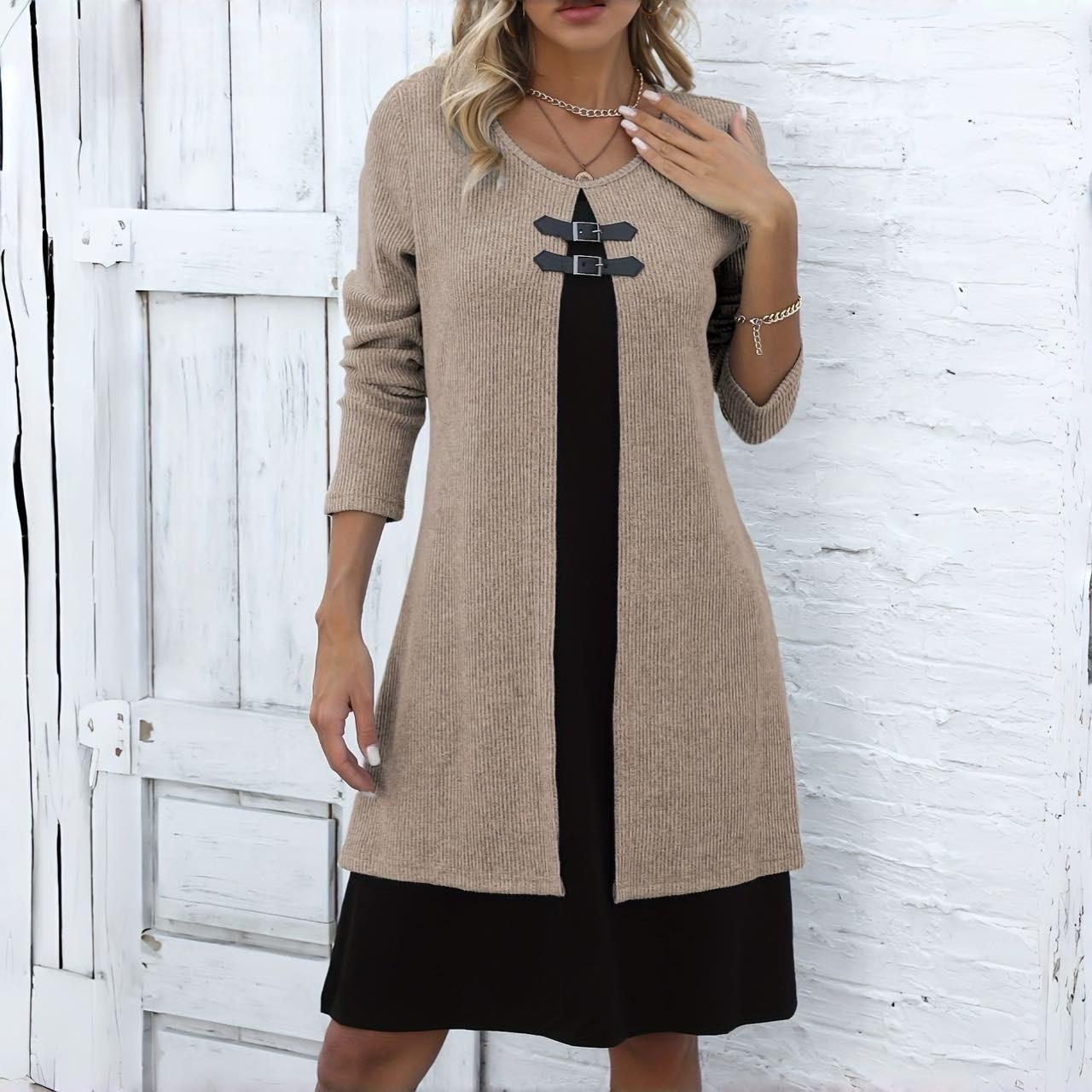 

LYRIA Женское цельное платье с цветными блоками, круглым вырезом, длинными рукавами, на пуговицах, повседневное элегантное платье XXXL