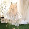 Women Spring Fall High Waist All Match Embroidery Flower Mesh A Line Skirt