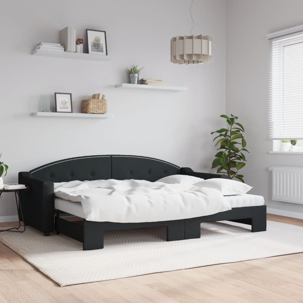 2 in 1 Pull Out Daybed with Mattresses Black 80 x 200 cm Fabric
