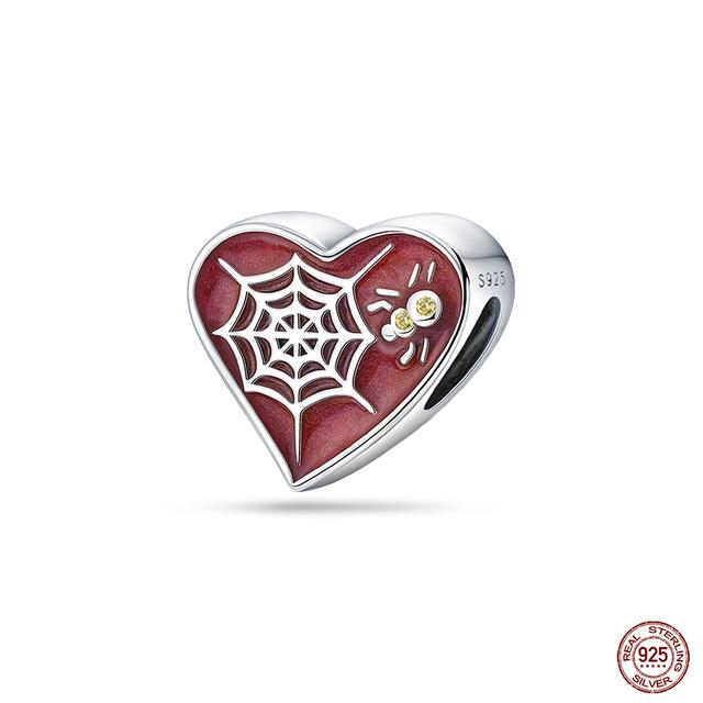 New 925 Sterling Silver Red Color Series Heart Shape Charms Beads Lucky Jewelry Gifts
