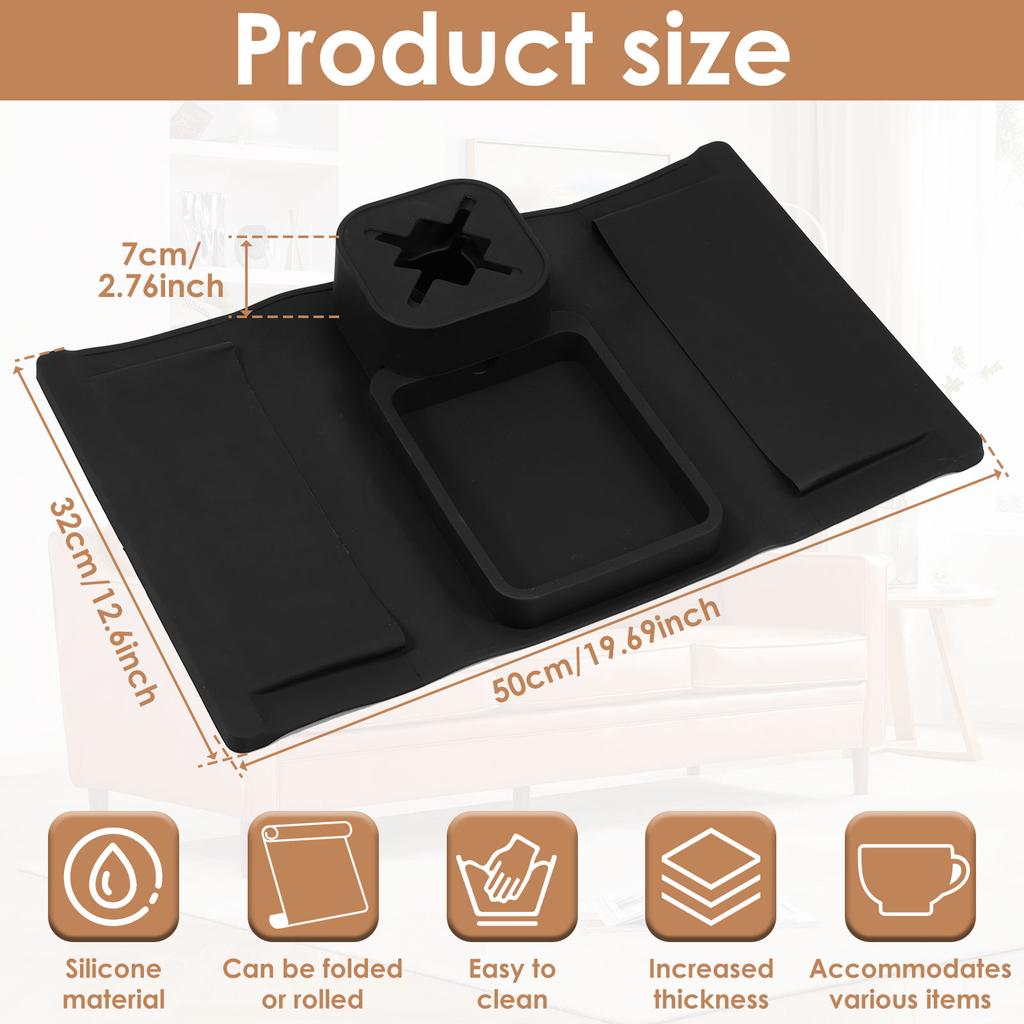 Couch Cup Holder - Anti-Slip Sofa Armrest Tray with Dual Side Pockets - Silicone Anti-Spill Sofa Drink Holder Couch Arm Tray