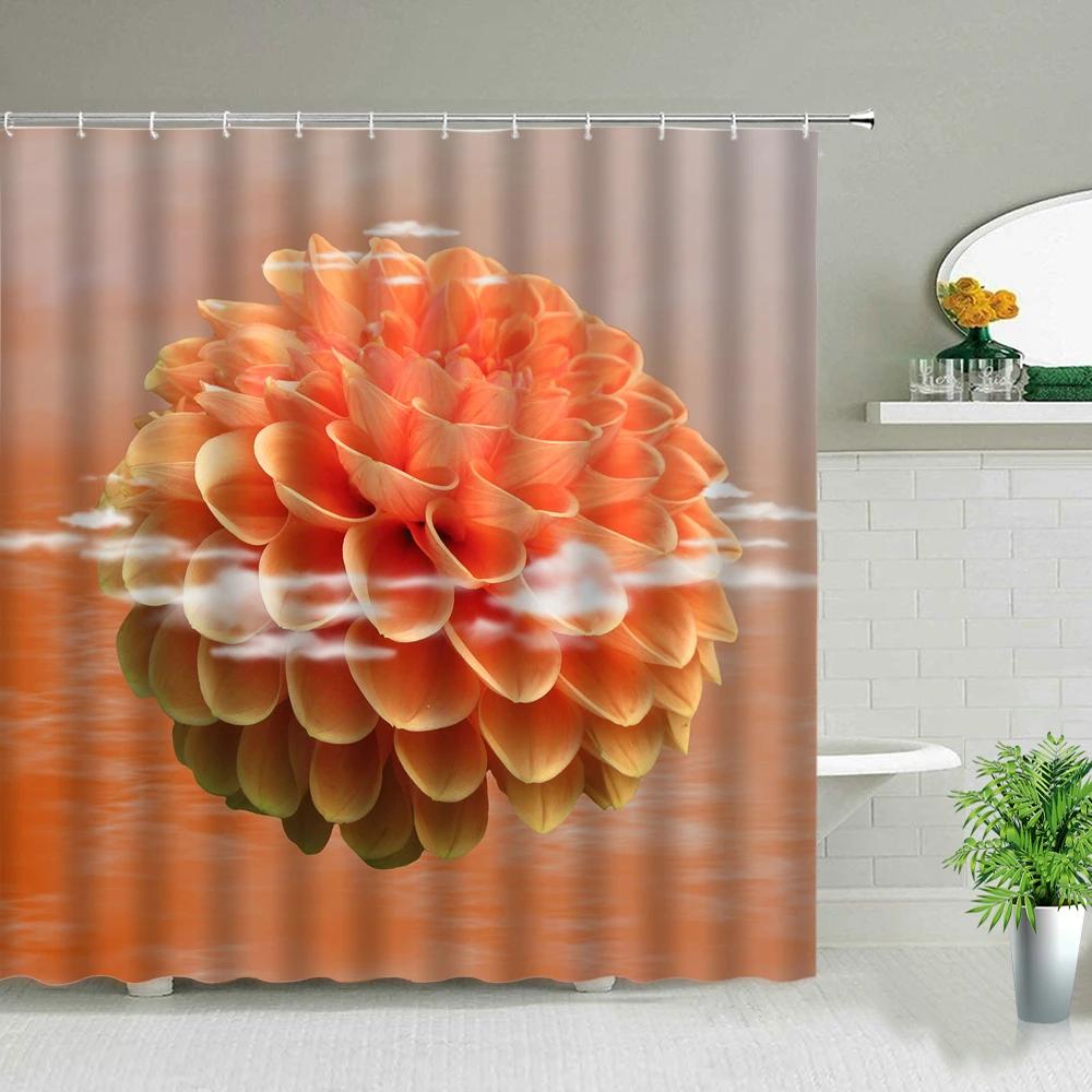 Flowers Shower Curtains Tulip Sunflower Rose Floral Plant Bathroom Scenery Bathroom Decor Polyester Fabric Bathtub Curtain Set