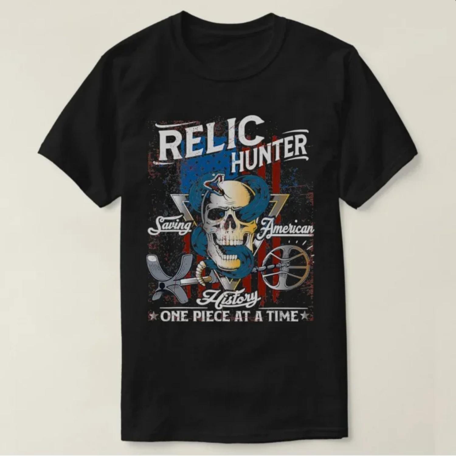 

American Flag Skull Metal Relic Hunter T-Shirt 100% Cotton O-Neck Summer Short Sleeve Casual Mens T-shirt Size S-3XL XXXXXL чорний