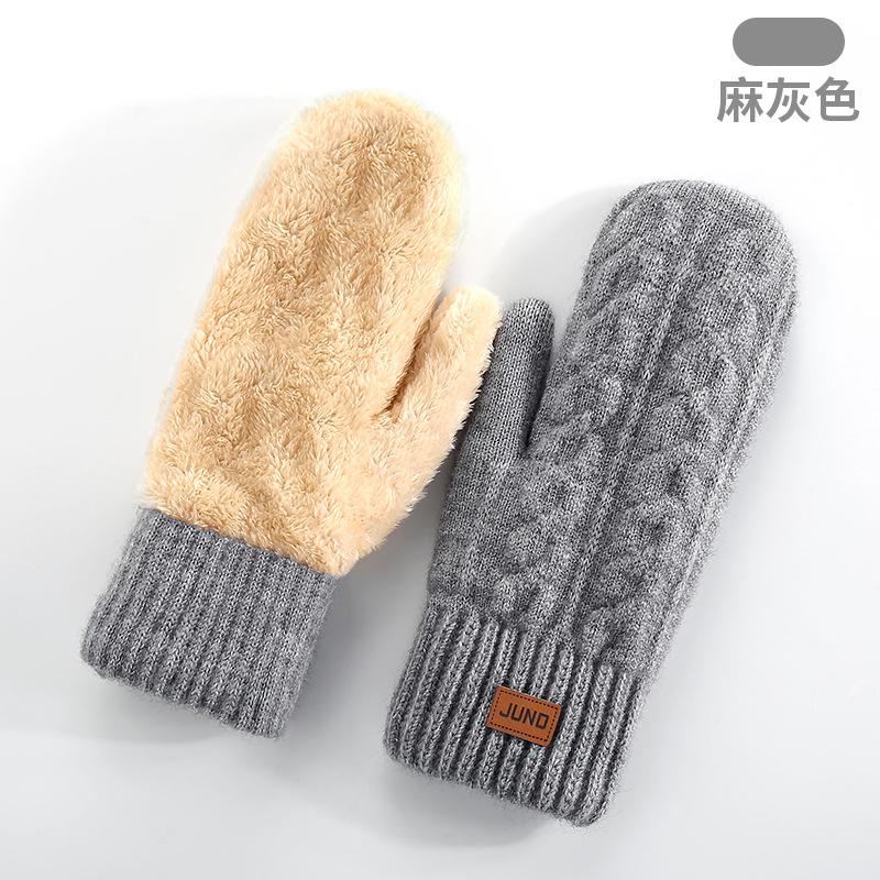 Women Winter Warm Thick Fleece Lined Knitted Mitten Gloves