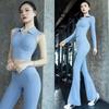 Women's Professional Yoga Suit with Chest Pads – Summer Pilates Training, Lapel, Long Sleeves, Outdoor-Ready Tight-Fitting Fitness Wear