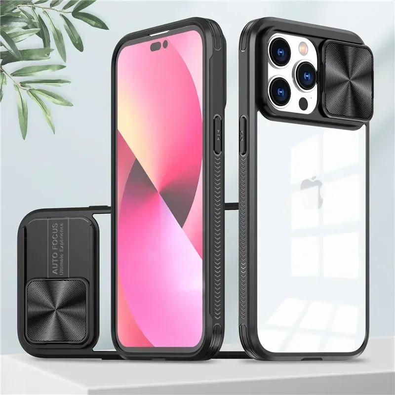 Slide Camera Lens Protection Phone Case For iPhone16 15 14 12 11 13 Pro Max 16 Plus Soft Liquid Silicone Shockproof Clear Cover