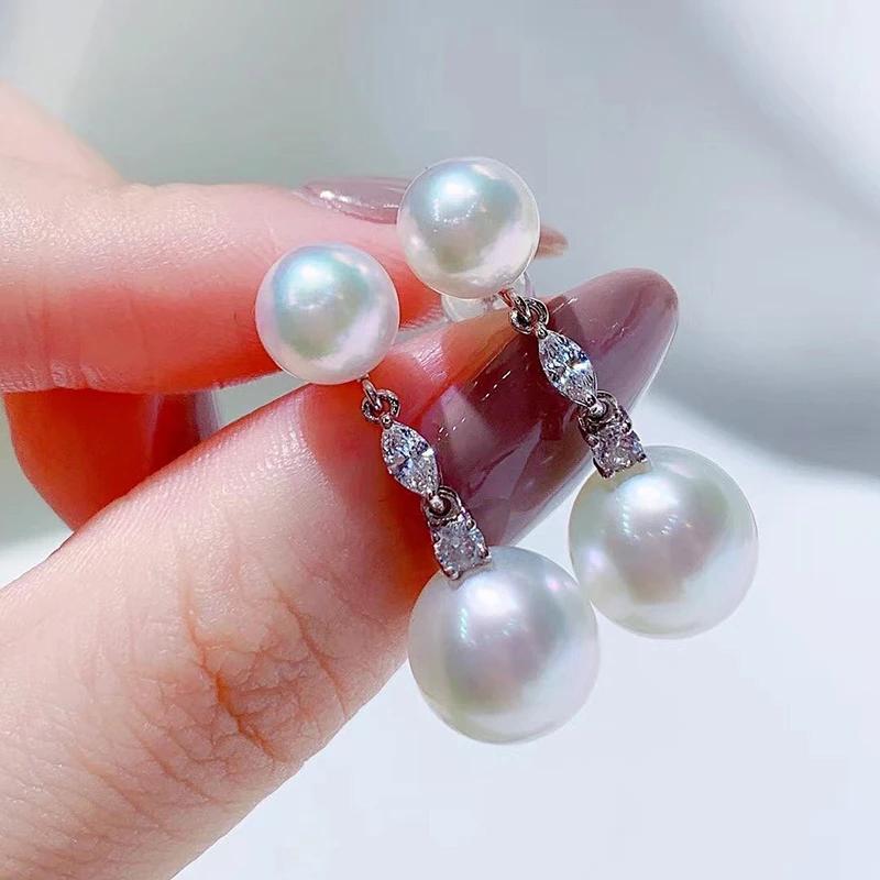 Huitan New Trend Imitation Pearl Dangle Earring for Women Luxury Silver Bling Cubic Zirconia Fashion Elegant Lady Jewelry