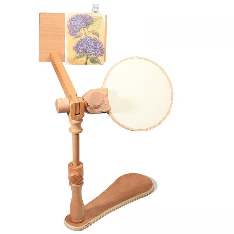 Embroidery Hoop Stand Adjustable Beech Wood Cross Stitch Stand Rotated Embroidery Frame Stand Desktop Embroidery Frame for Art