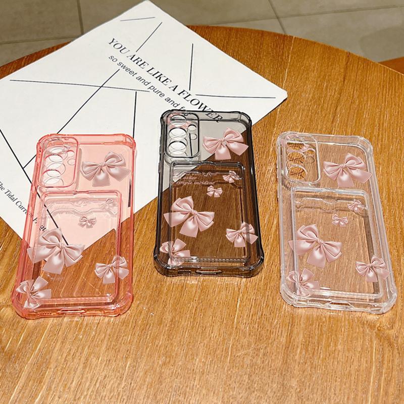 Simple Bowknot Print Card Slot Clear Soft Silicone Case For Samsung S25 Ultra S24 FE S23 S22 A56 A36 A16 A55 A06 A15 A26 Slim Shockproof Phone Cover