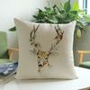 Christmas Reindeer Head Home Decorative Sofa Throw Pillow Couch Cushion Cover Cream Color Linen Deer Animal Print Pillow Cover