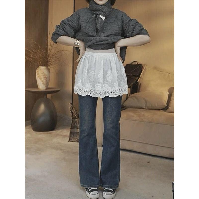 Women's Anti-Light Hoodie & Skirt Set: Autumn/Winter Lace-Trimmed Layered Look with Sweater & Pants for Subtle Coverage.
