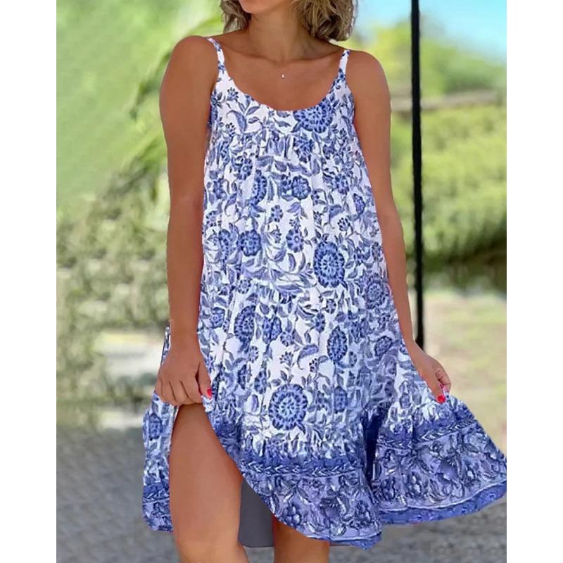 GMXIA Women's Fashion Summer Spring Polka Dot Print Sleeveless U-Neck Loose Casual Dresses