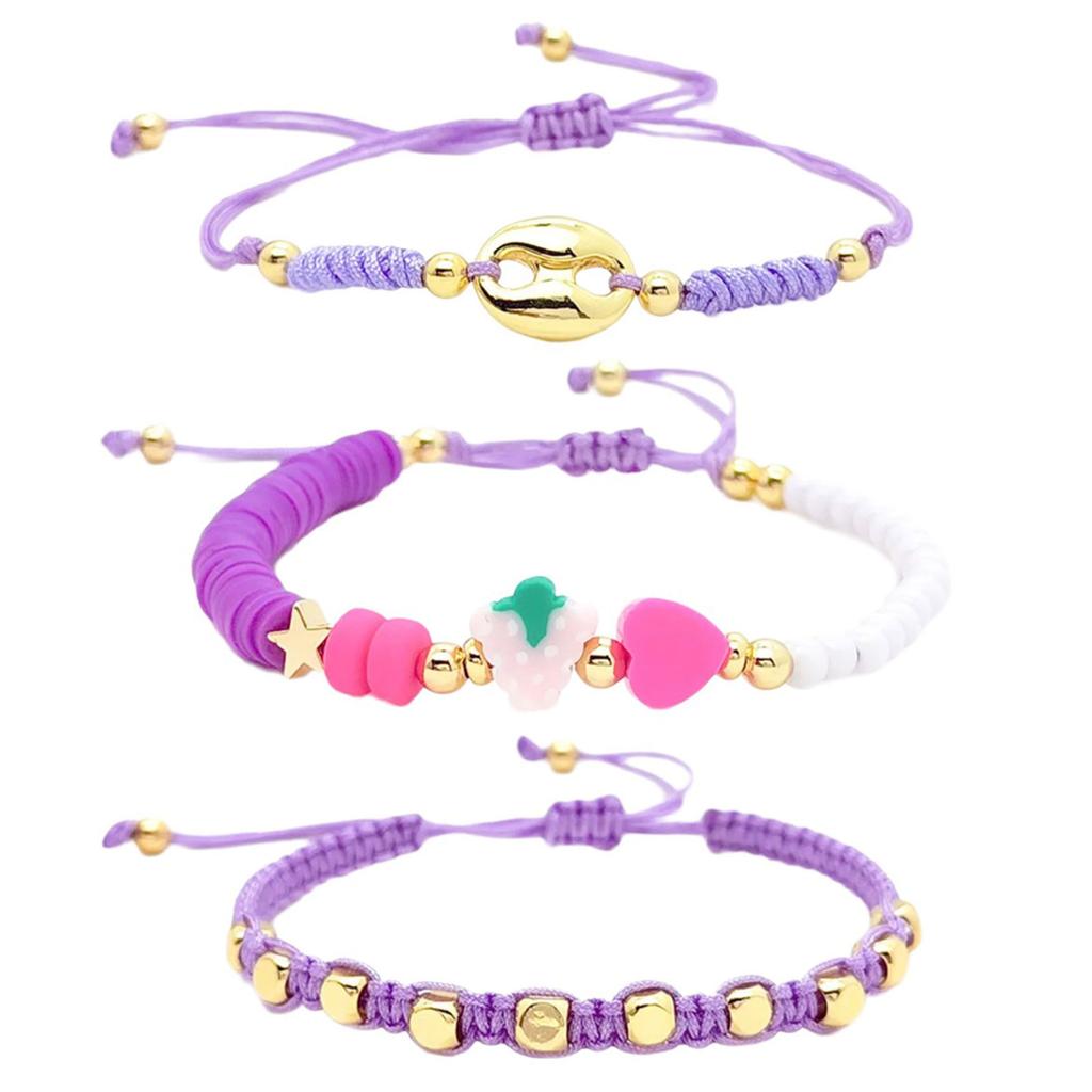 3pcs Bohemian Styles Elegant Bracelets with Pig Nose Beads and Soft Clay Fruit Charm Accessory for Everyday Wear
