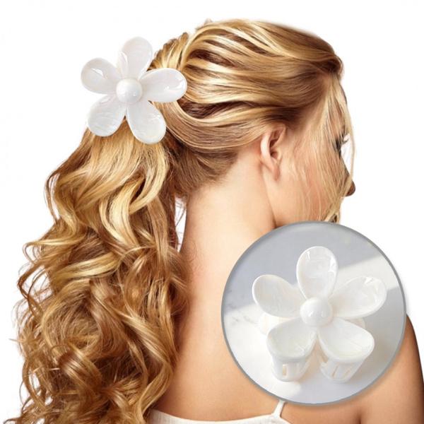 Ecarla Hair Clip Flower Marble White Sp379B