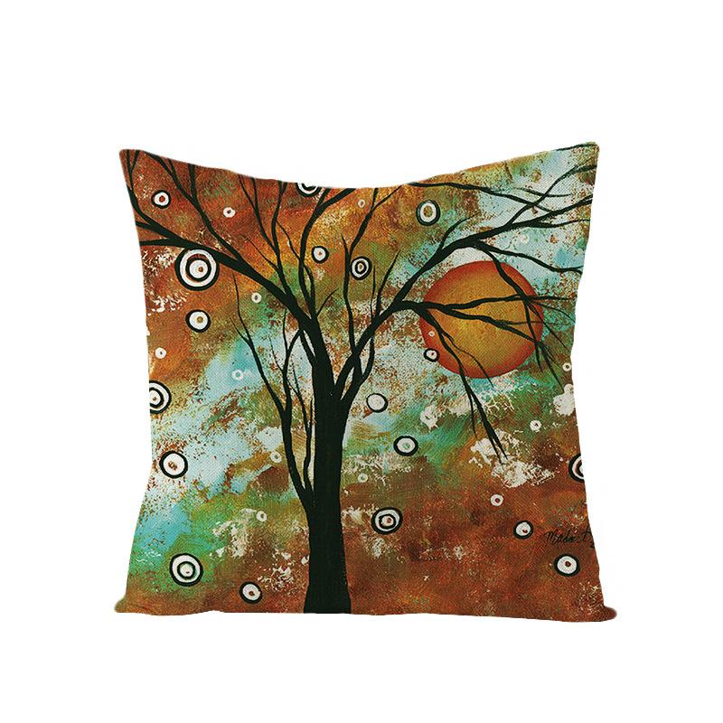 Home Oil Painting Tree Pillow Cover Polyester Sofa Car Pillow Cushion Cover Combination Pack