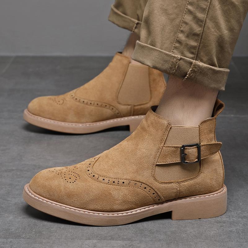 Quality Handmade Stitched Casual High Top Leather Boots Fashion British Style Business Versatile Men's Boots Brand Driving Boots
